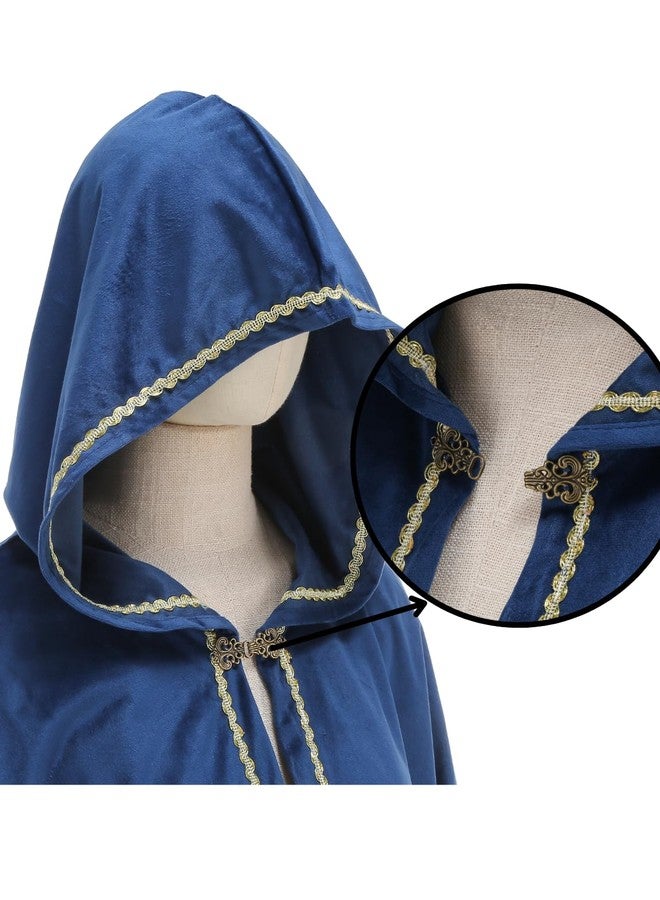 GRAJTCIN Renaissance Hooded Cape Medieval Cloak with Hood Victorian Capelet for Women Velvet Hobbit Halloween Costume (25.6", Blue) - Image 5